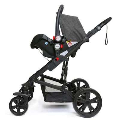 Teknum 3In1 Pram Stroller | Sleeping Bassinet | Extra Wide Seat | Wide Canopy | 360° Rotating Wheels | Fully Reclinable | Car Seat Compatible | Coffee Holder | Spill Proof Mat | Newborn Baby | 0 - 3 Years + Car Seat - Black